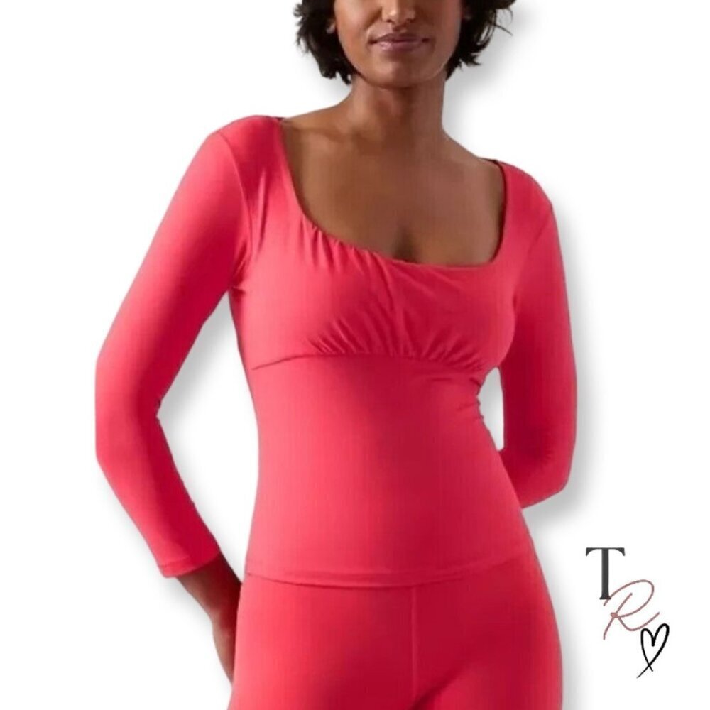 Athleta NWT Shanti Scoop 3/4 Sleeve Casual Top in Coral Size Small